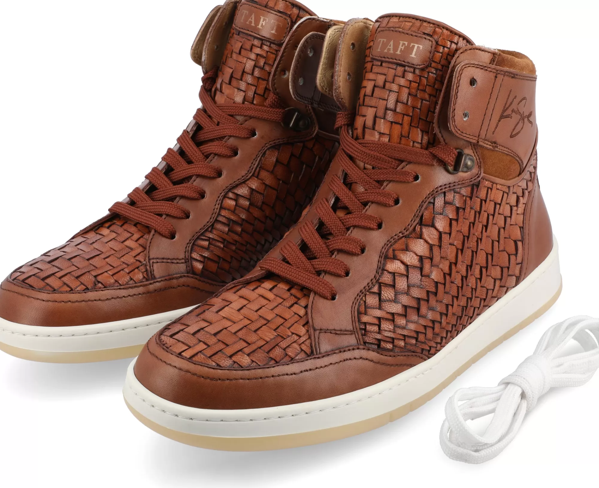 Store TAFT Rapido Brown Leather Sneakers - Brown Woven |