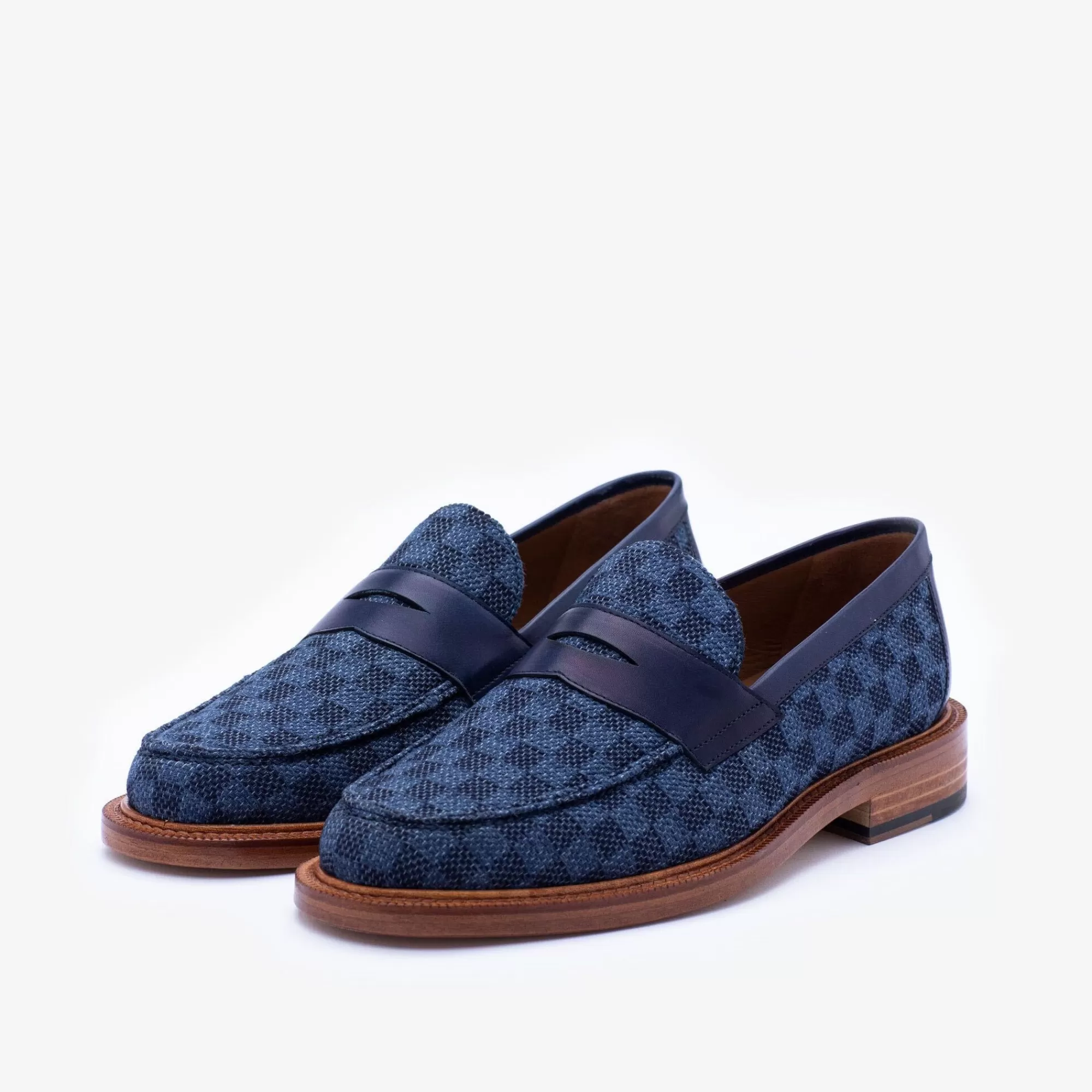 Store TAFT The Fitz Loafer In Blue Check - Blue Loafers |