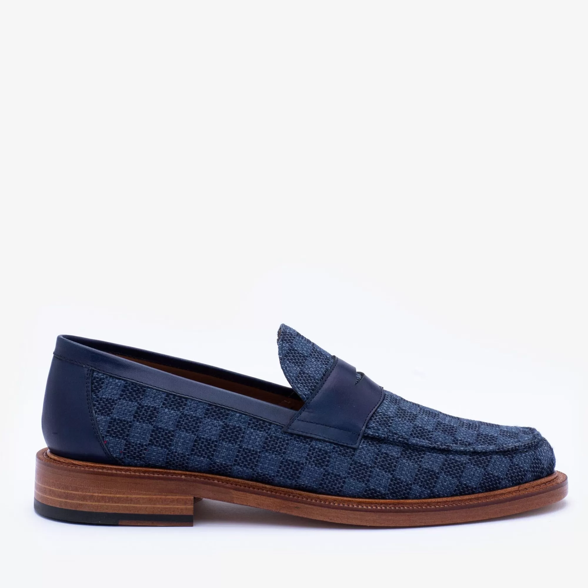 Store TAFT The Fitz Loafer In Blue Check - Blue Loafers |