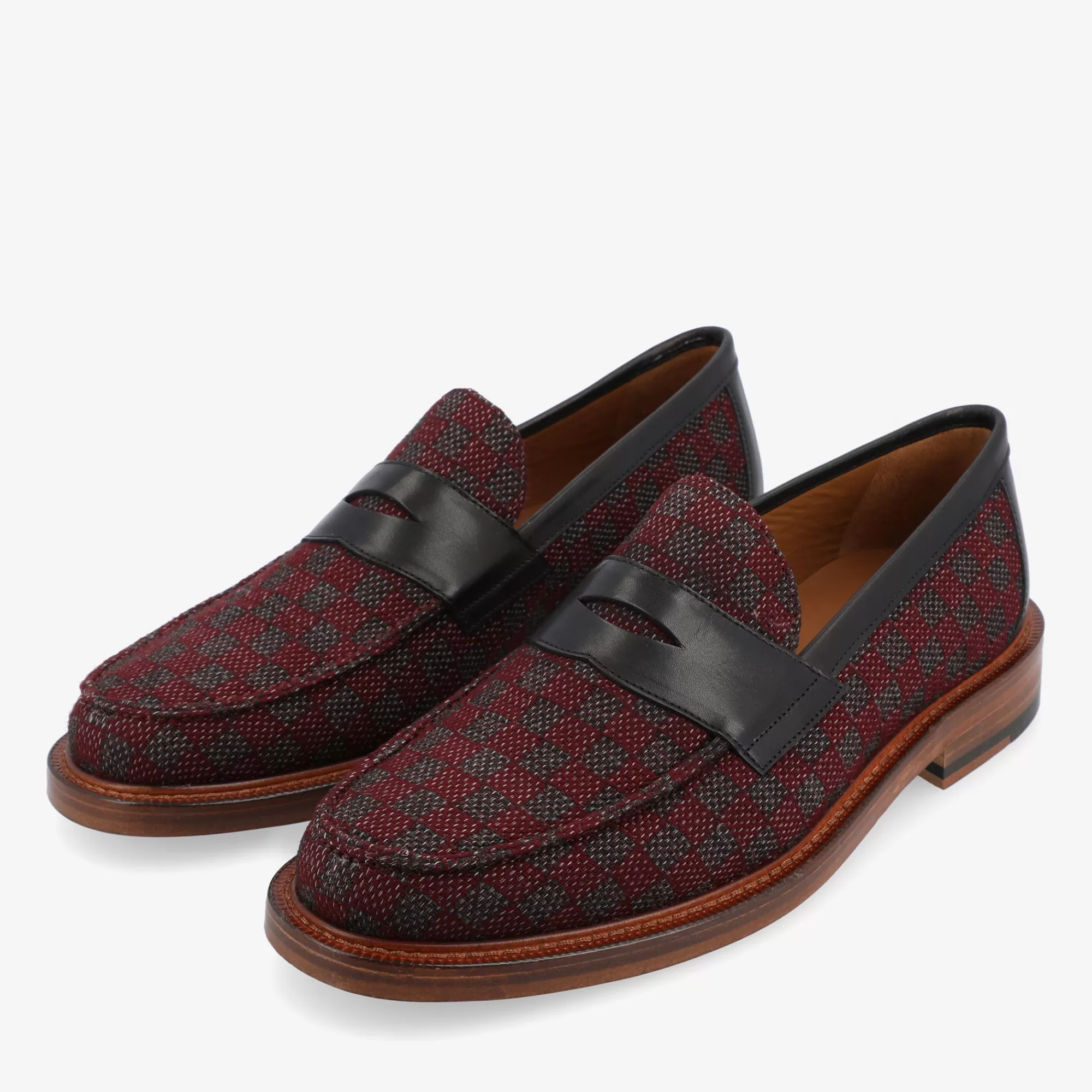 Cheap TAFT The Fitz Maroon Mens Loafers - Maroon Check |