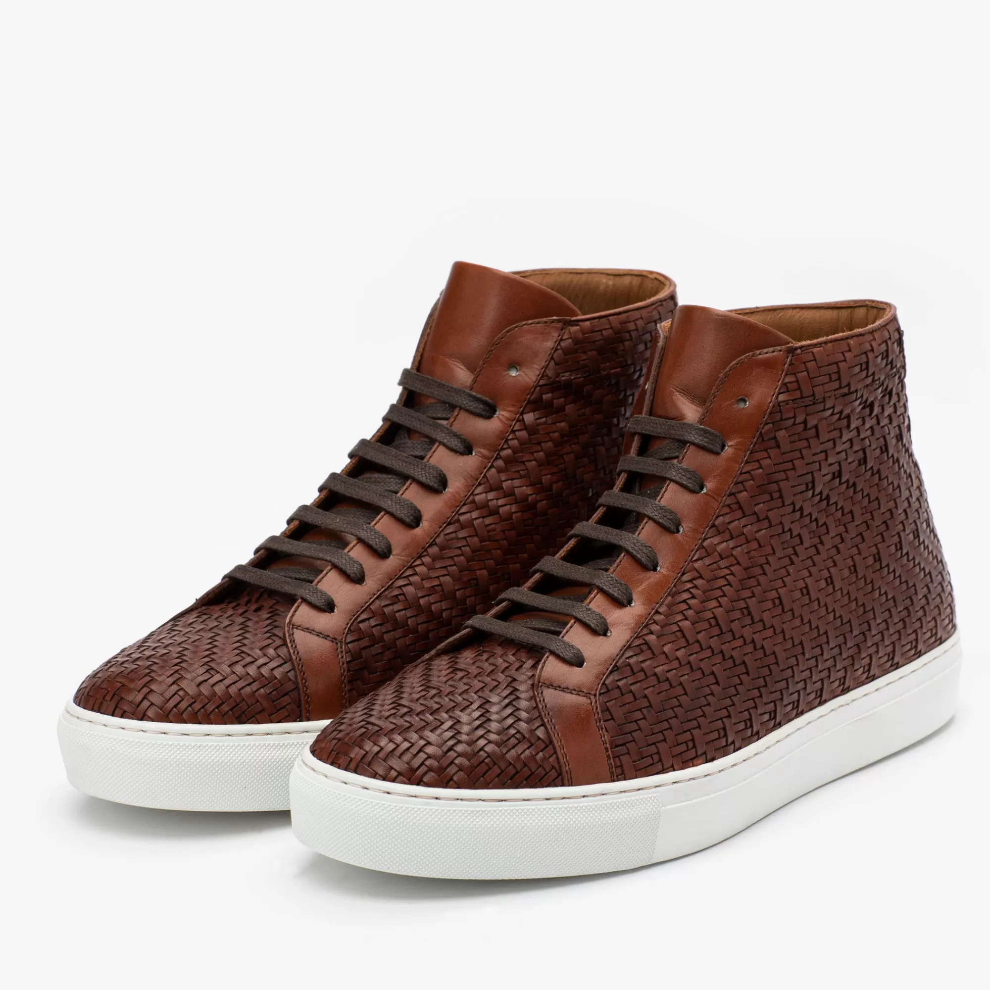 Discount TAFT The Hightop Sneaker In Woven Brown Leather |