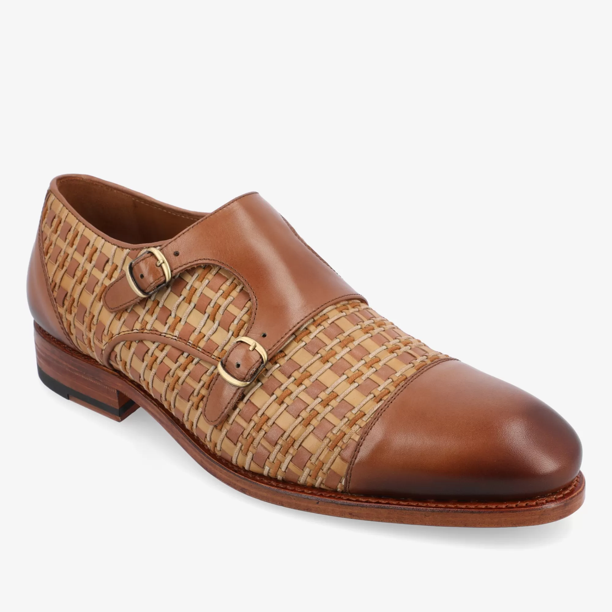 New TAFT The Lucca Monk Strap Shoe In Brown Woven |